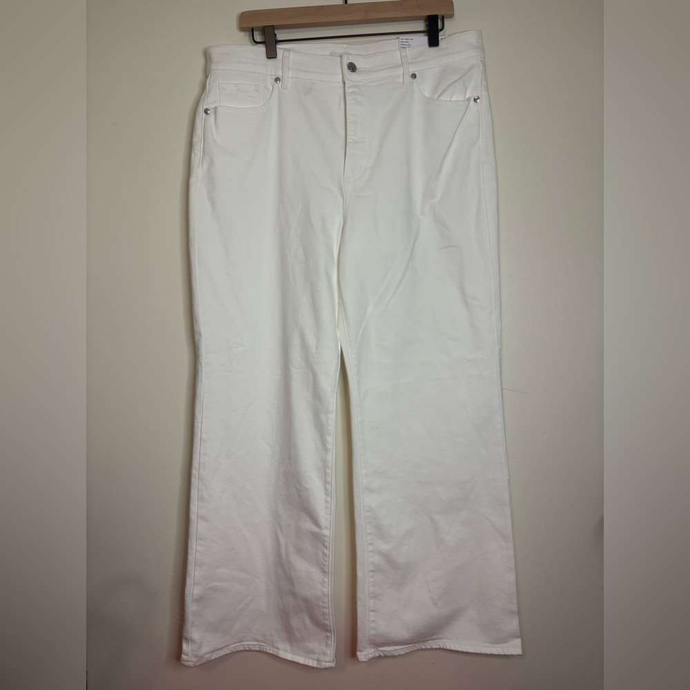 LOFT Wide Leg Jeans White High Rise Size‎ 14 Petite Stretch Cotton Blend